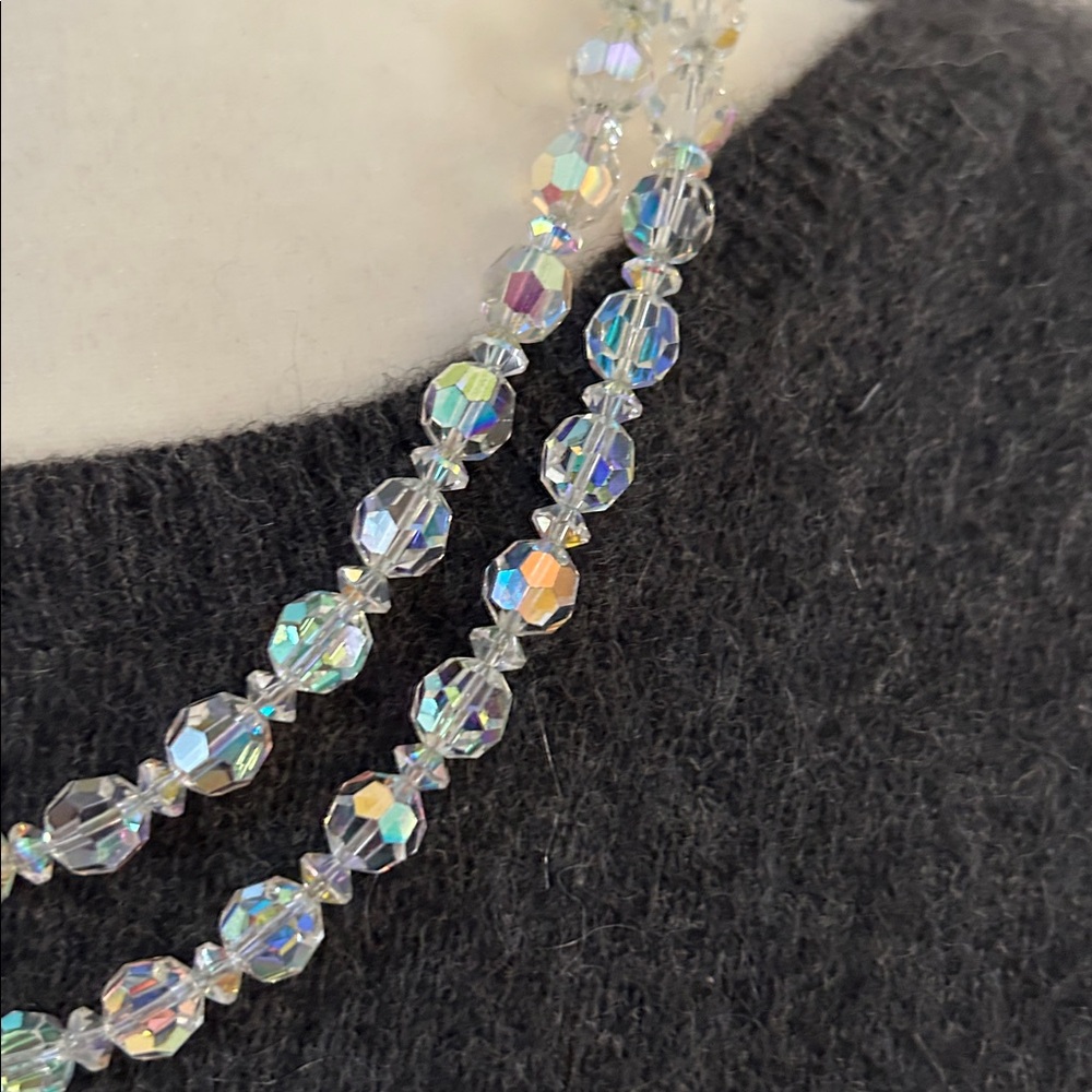 Vintage Hobe Crystal Aurora Borealis Double Strand Necklace - Picture 2 of 5
